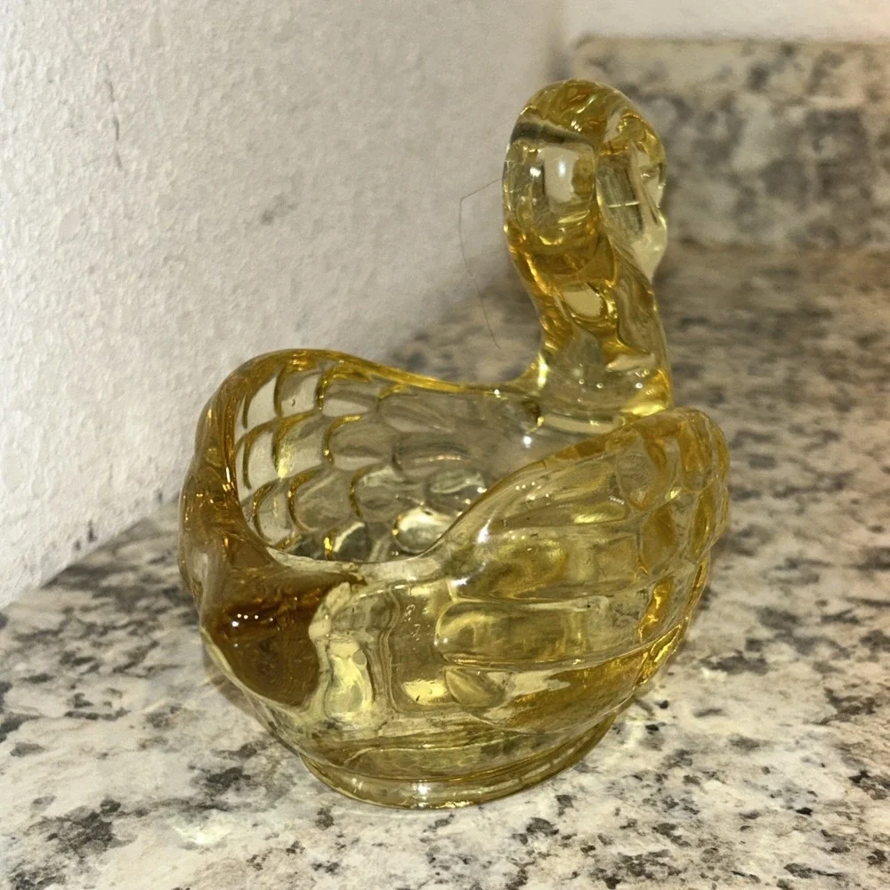 Vintage Viking Glass Amber Swan Candy‎ Dish 4.5